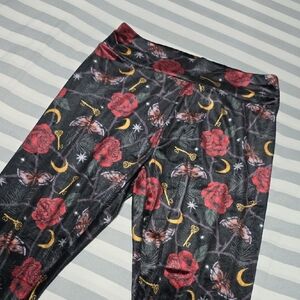 Killstar Red Rose and Moth Accent Leggings